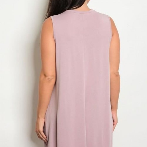 Solid Mauve Tunic Plus Size Dress Pockets 1X 2X 3X - Picture 3 of 5